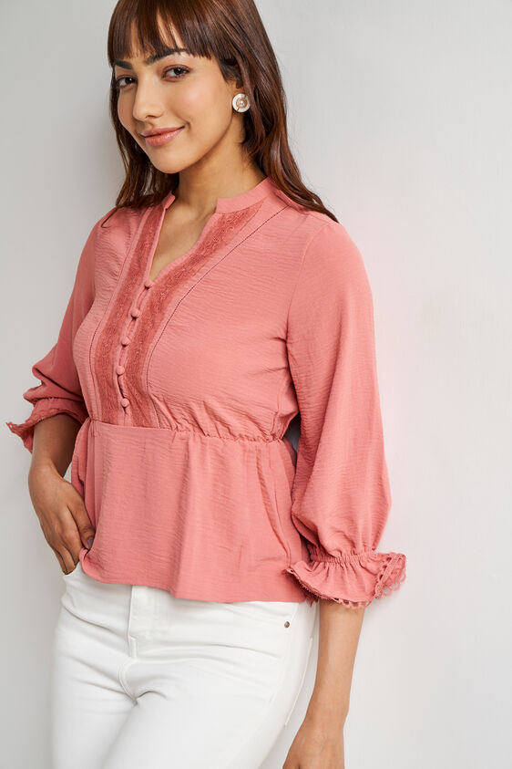 Blush Solid Band Neck Top, Blush, image 2
